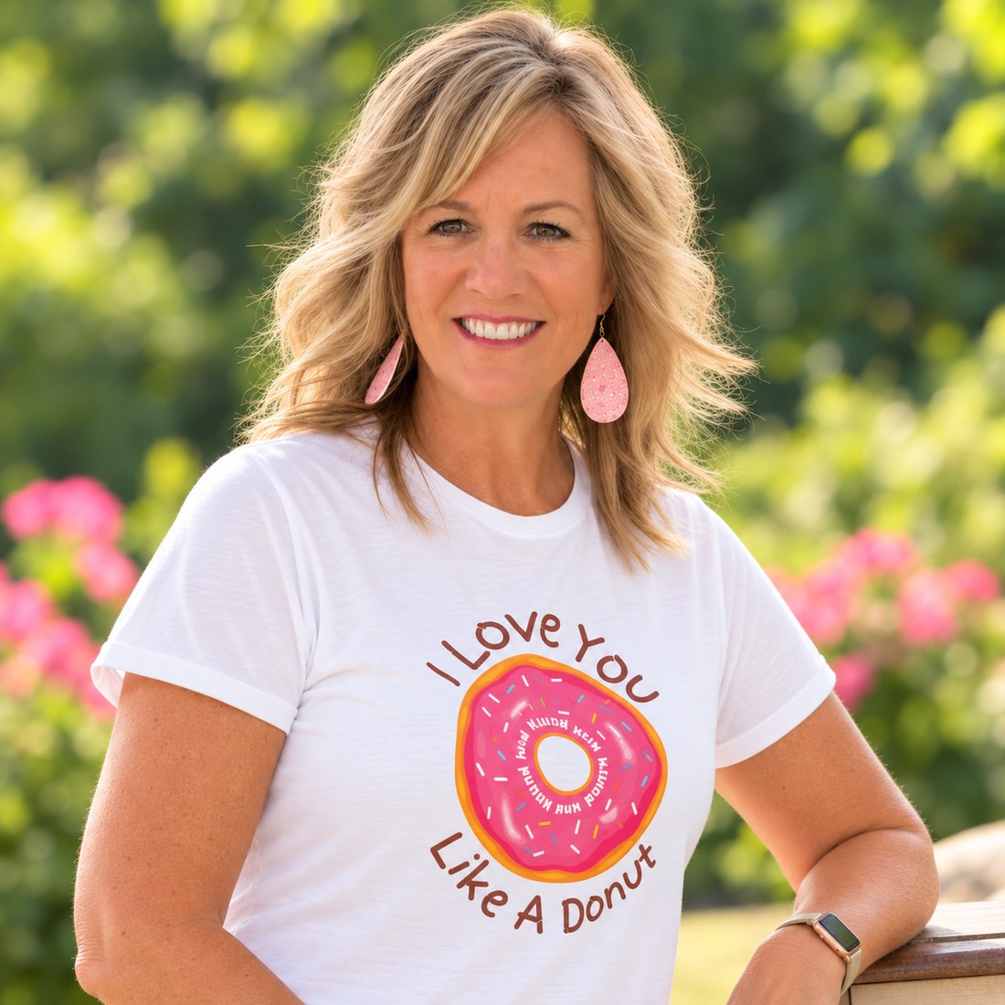 Children’s author Theresa Borst wearing her I Love You Like A Donut shirt